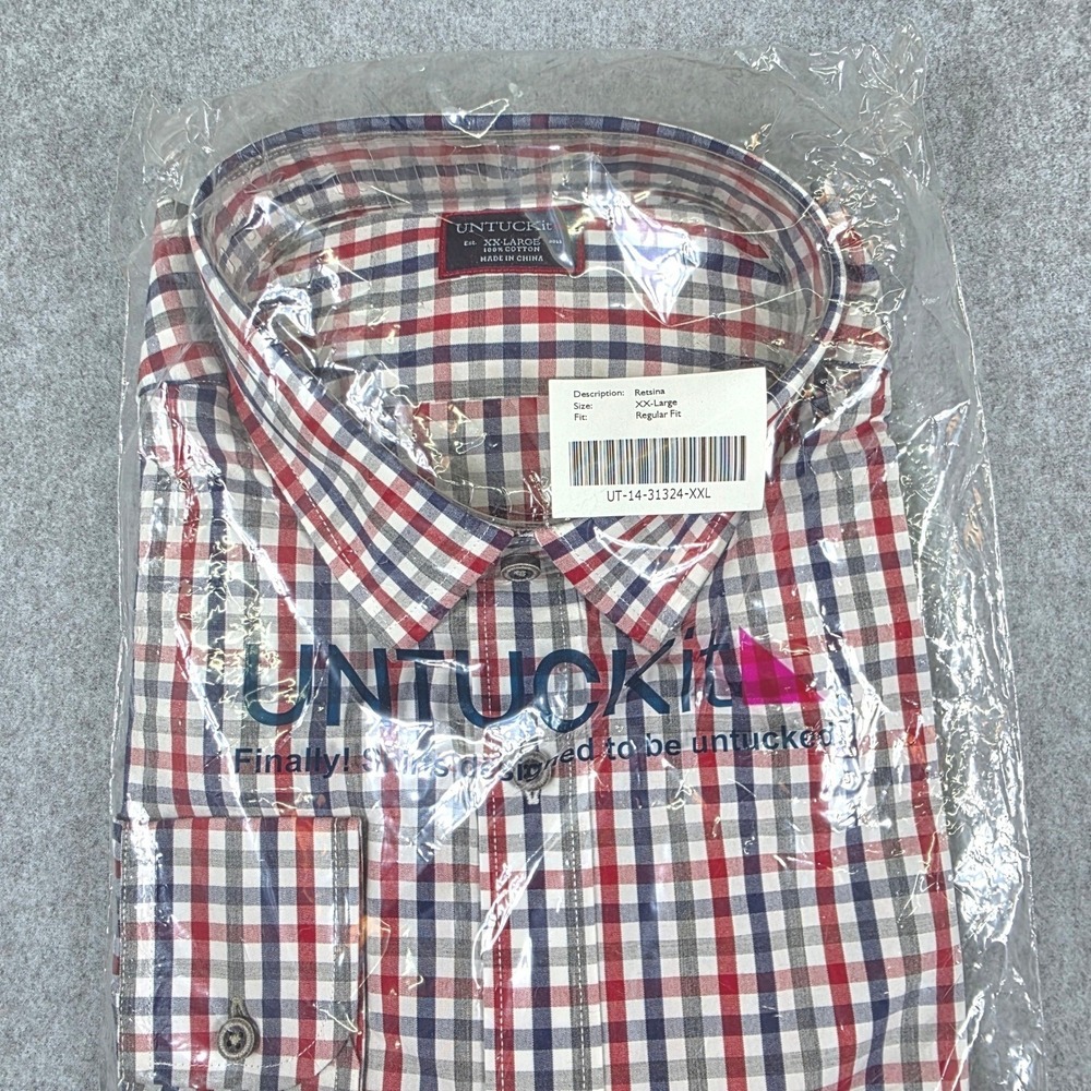 UNTUCKit Retsina Button Down Shirt Men's XX-Large Red/Blue‎ Check Long Sleeve